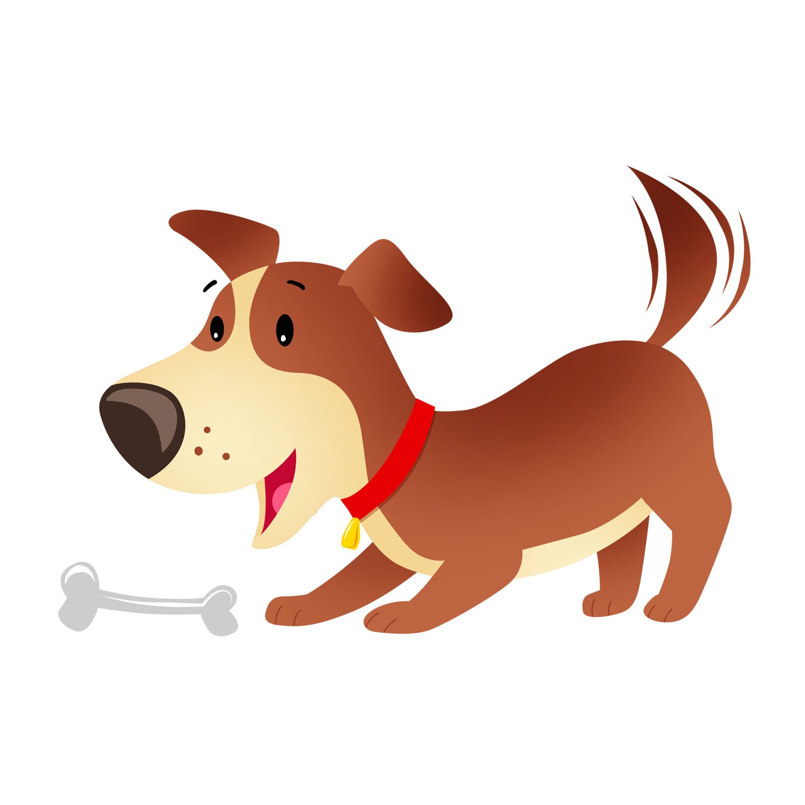 Ilustracja przedstawia pieska, który patrzy na kość.