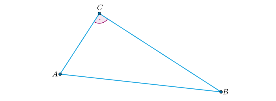Ilustracja przedstawia trójkąt ABC. Przy wierzchołku C znajduję się kąt prosty. 