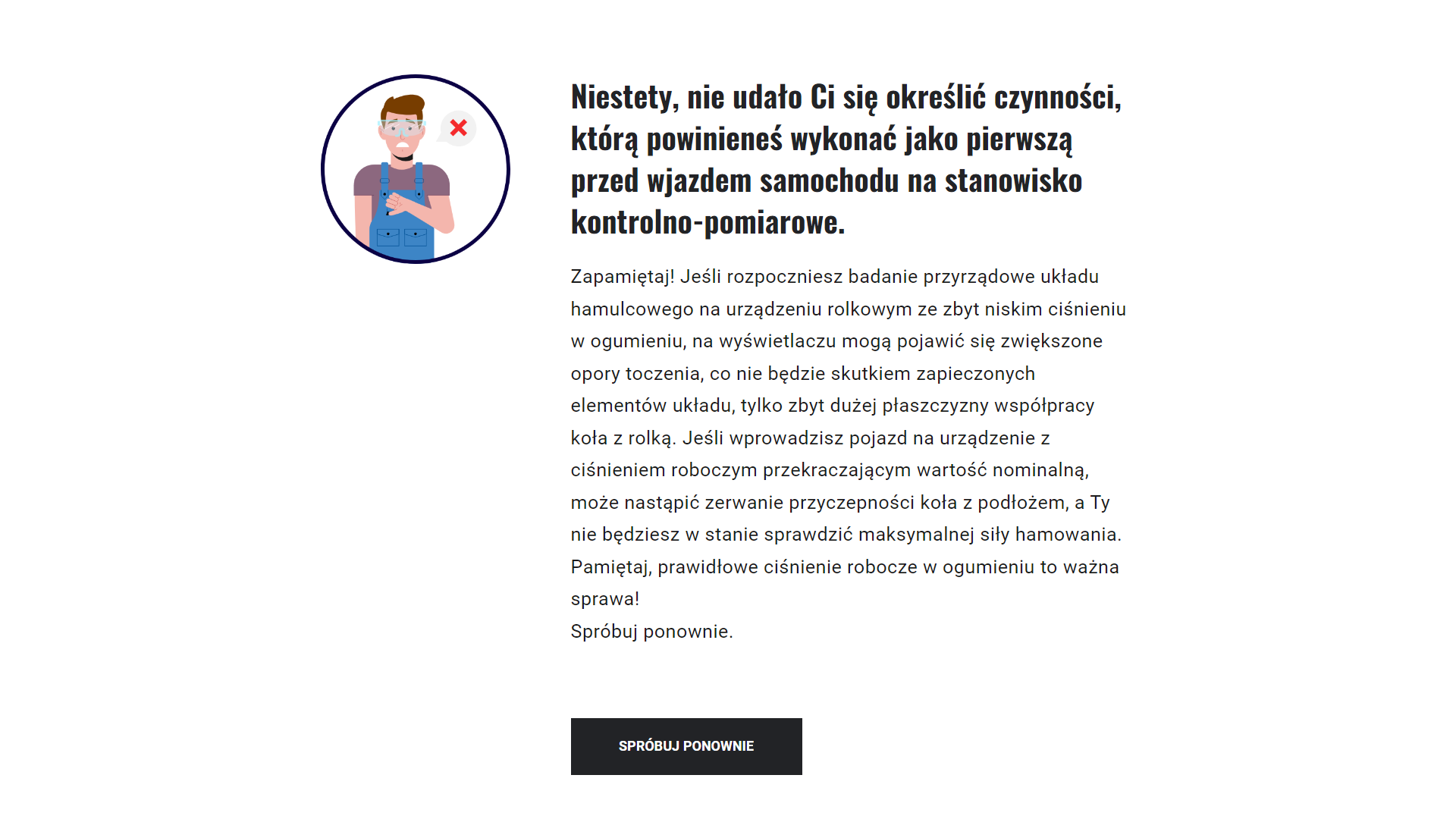 Ekran z negatywną informacją zwrotną