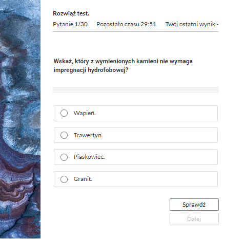 Przykładowy ekran pytania testowego