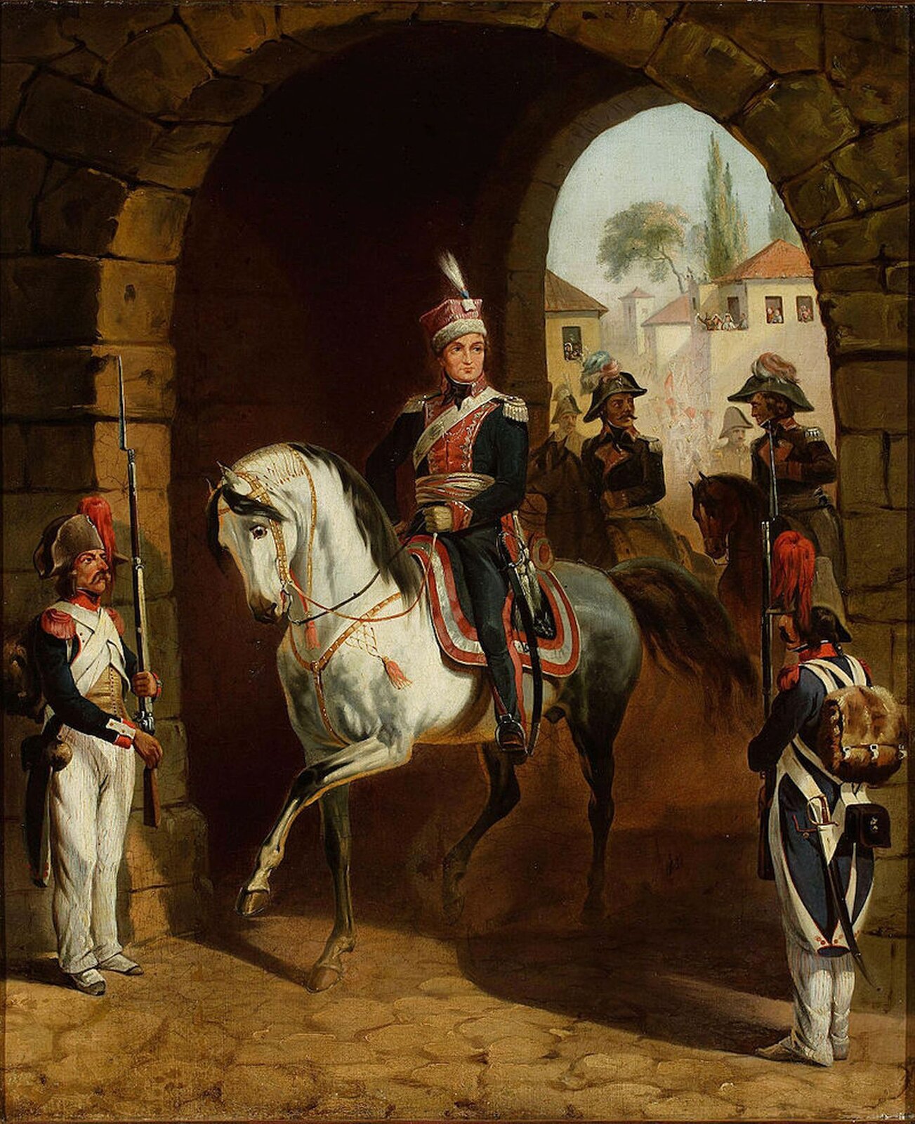 Zdjęcie przedstawia obraz, ukazujący Jana Henryka Dąbrowskiego. Mężczyzna siedzi na białym koniu.
