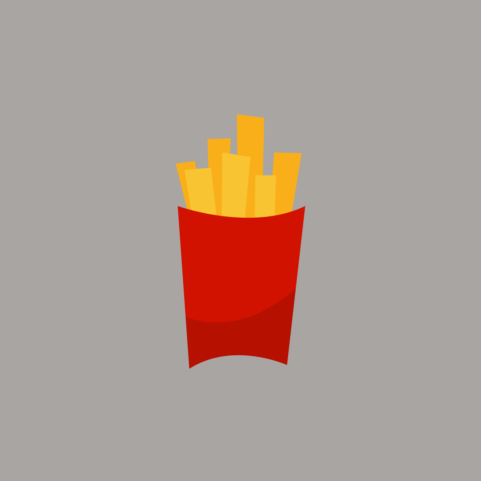 Ilustracja przedstawia frytki w czerwonym opakowaniu.