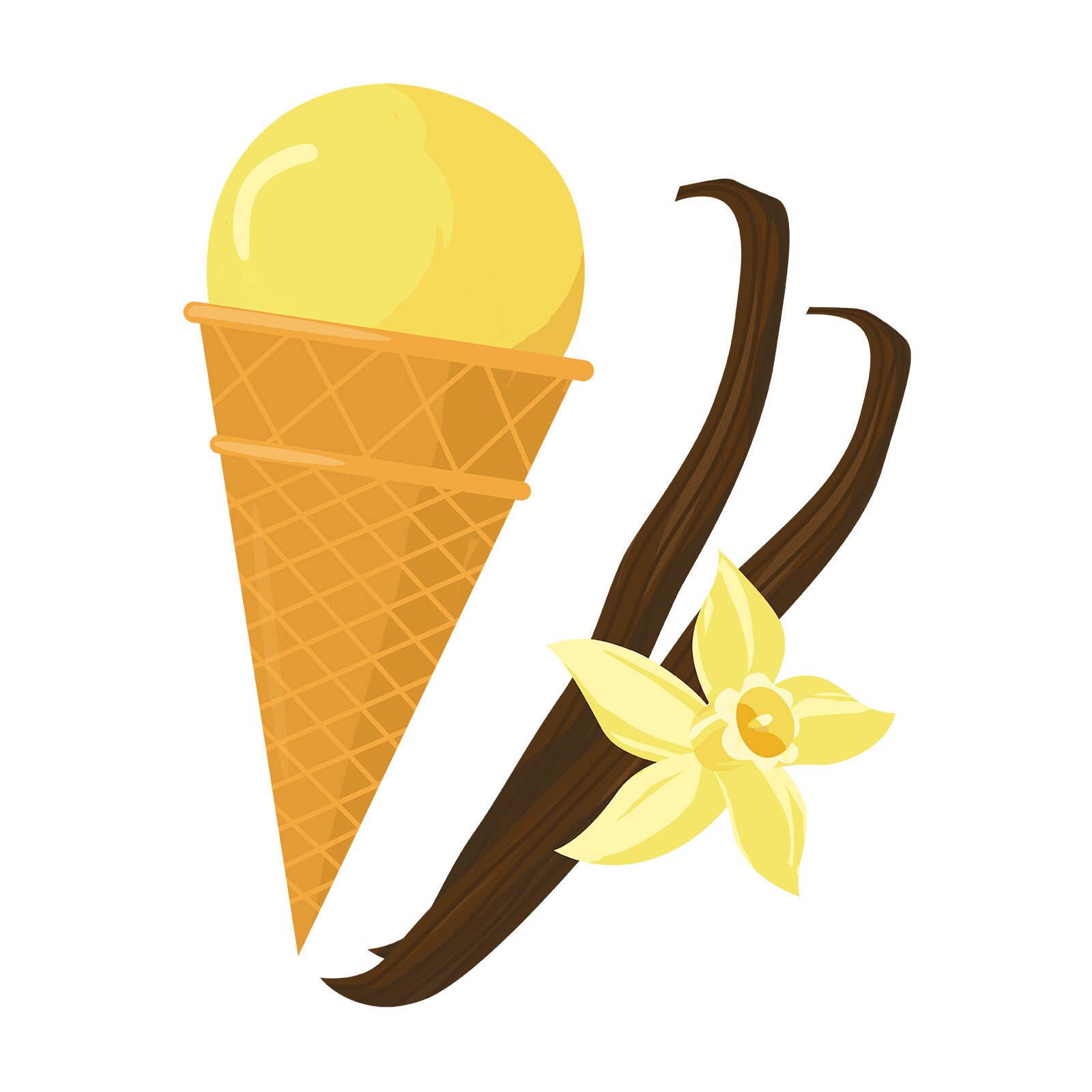 Ilustracja przedstawia lody waniliowe w wafelku.