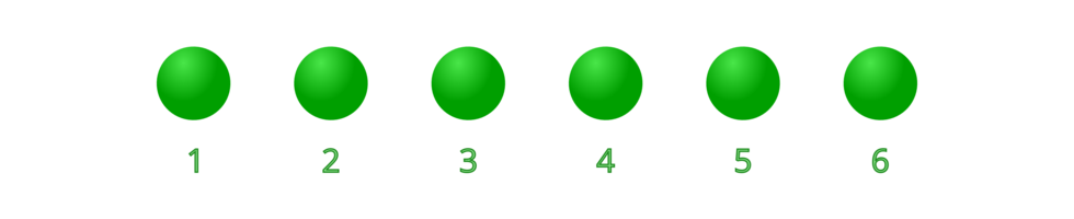 Ilustracja przedstawiająca six atoms of chlorine w formie sześciu zielonych kulek.