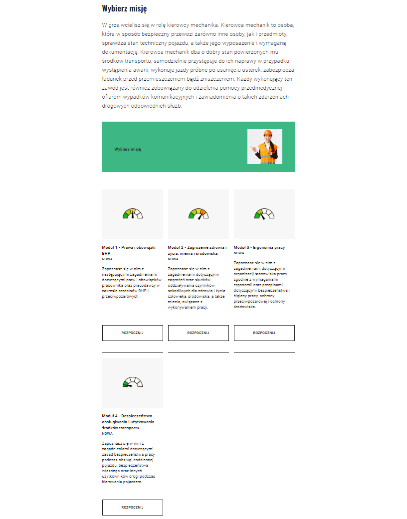 Przykładowy wybór misji w grze 