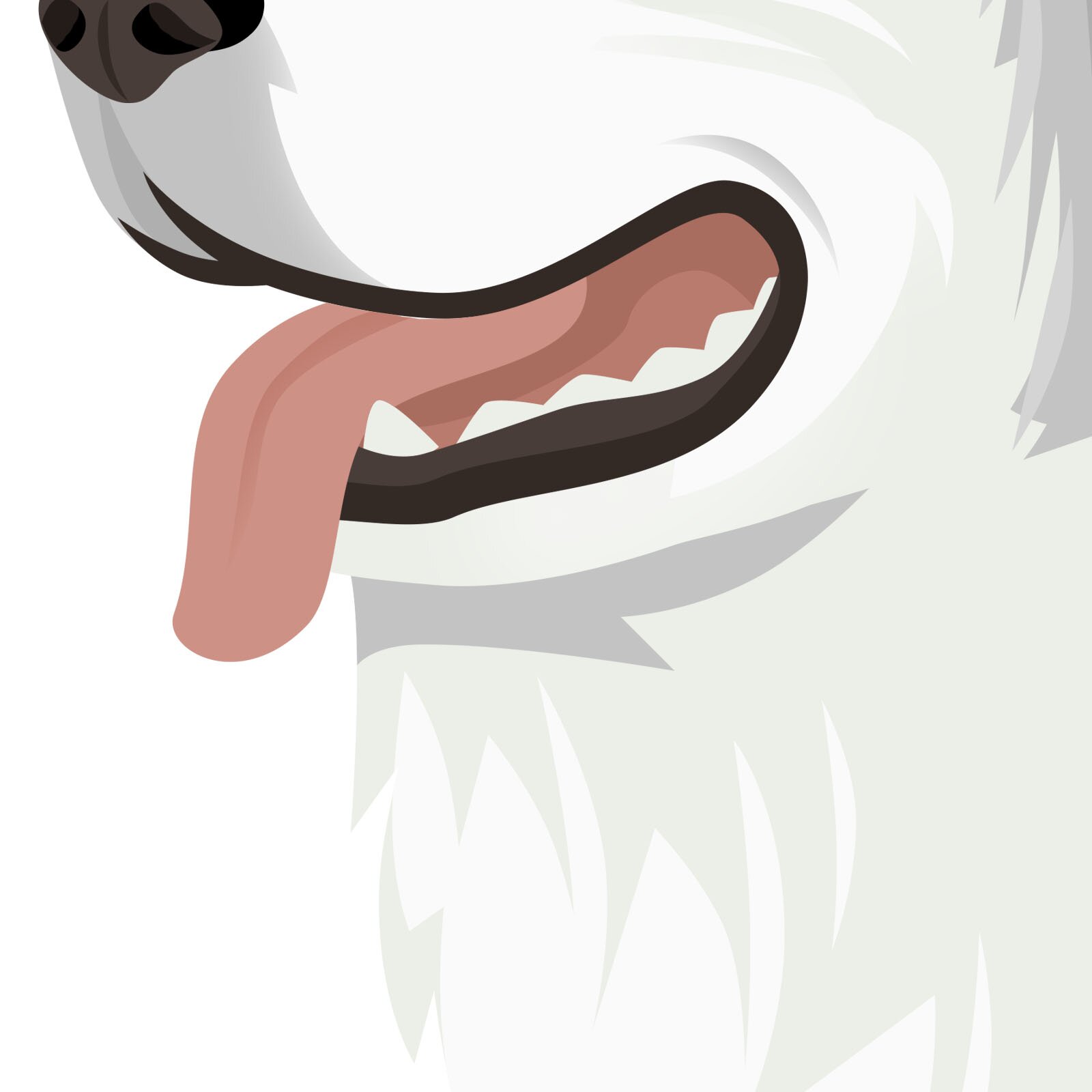 Ilustracja przedstawia pysk białego psa.