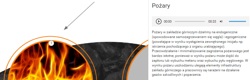 Ikona nagrania głosowego rozwiajająca się po kliknięciu ikony z numerem. Po kliknięciu ikony z numeracją składającą się z koła z czarną obręczą i białym wypełnieniem w środku której zapisana jest cyfra 1 rozwija się pasek nagrania głosowego. Składa się on z ikony odtwarzania po lewej. obok ikony znajduje się czas postępu nagrania i pozostający do jego zakończenia. następnie umieszczona jest ikona megafonu, czyli włączenia lub wyłączenia lektora, a na końcu widać niebieski pasek regulacji głośności nagrania.