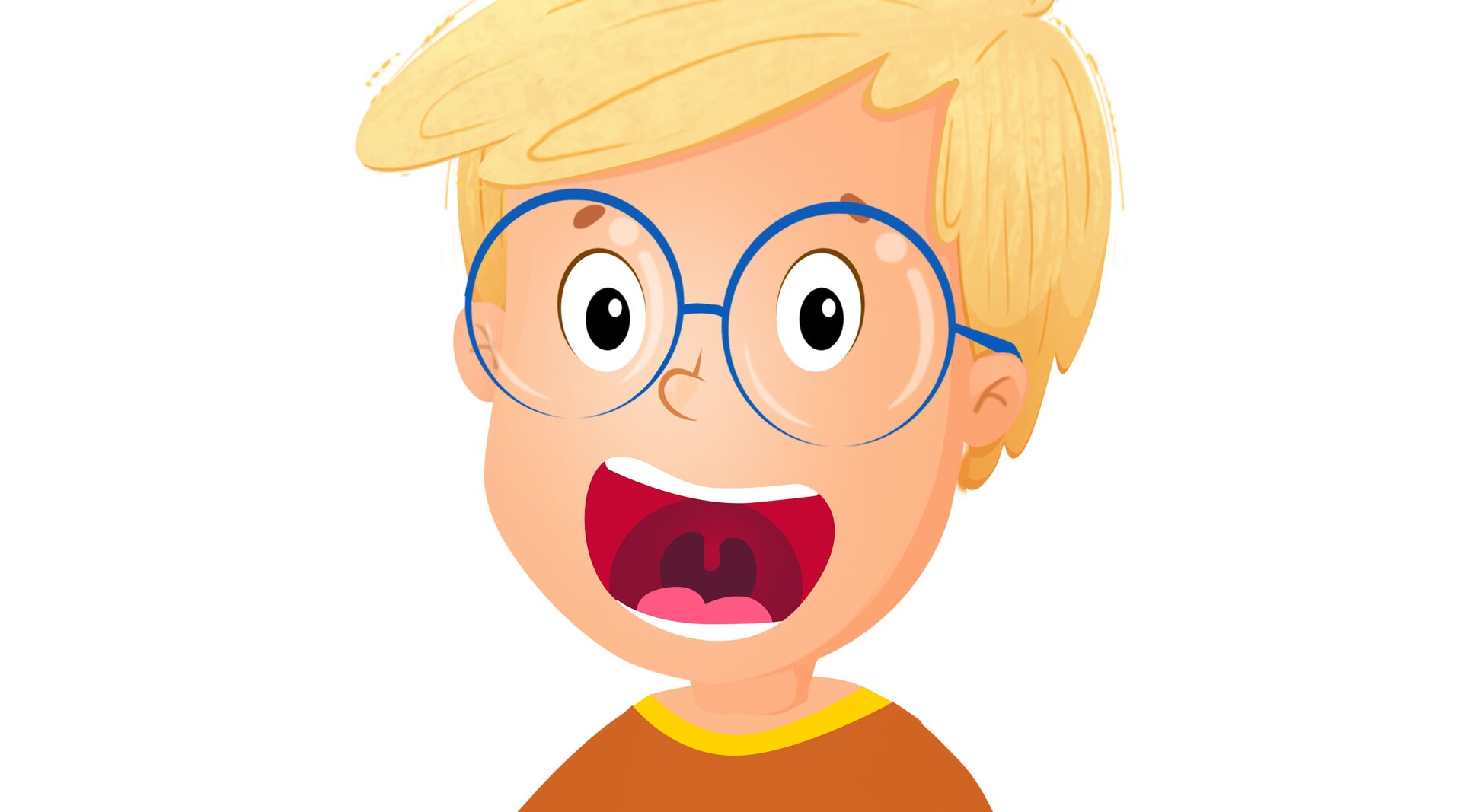 Na ilustracji znajduje się chłopiec z otwartą buzią.