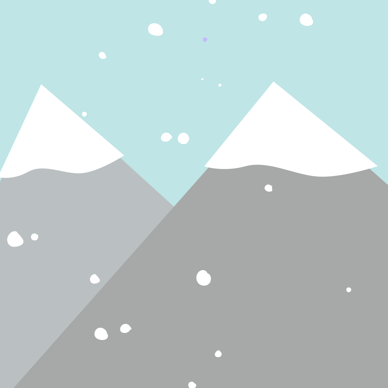 Na ilustracji widać dwa ośnieżone szczyty gór i padający śnieg.