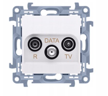 Na zdjęciu jest widoczne gniazdo abonenckie natynkowe instalacji antenowej. Jest to plastikowy korpus z trzema otworami. Pierwszy przeznaczony jest na kabel telewizyjny, drugi – radiowy, a trzeci, opisany jako DATA, to sygnał wejścia w paśmie kanału zwrotnego. Umożliwia ono korzystanie z usług multimedialnych poprzez modem lub dekoder.
