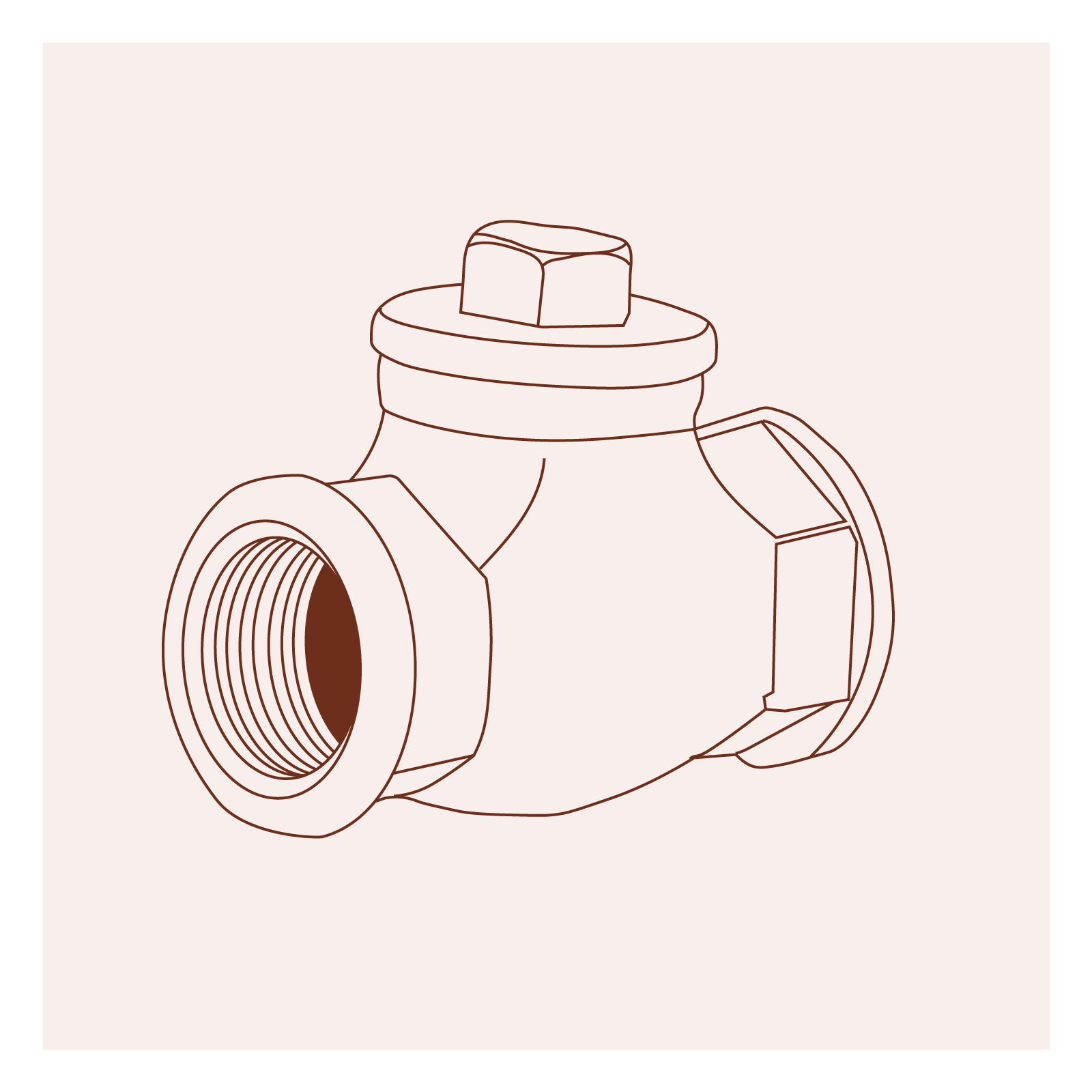 Grafika przedstawia zawór zwrotny. Widoczny jest cylindryczny zawór w ujęciu z ukosa, z okrągłym otworem wylotowym na przodzie i najprawdopodobniej takim samym otworem na tyle. W górnej części widoczny jest poziomy okrąg zakończony śrubą.
Opisy obiektów prezentowanych na grafikach są załączone w treści atlasu.