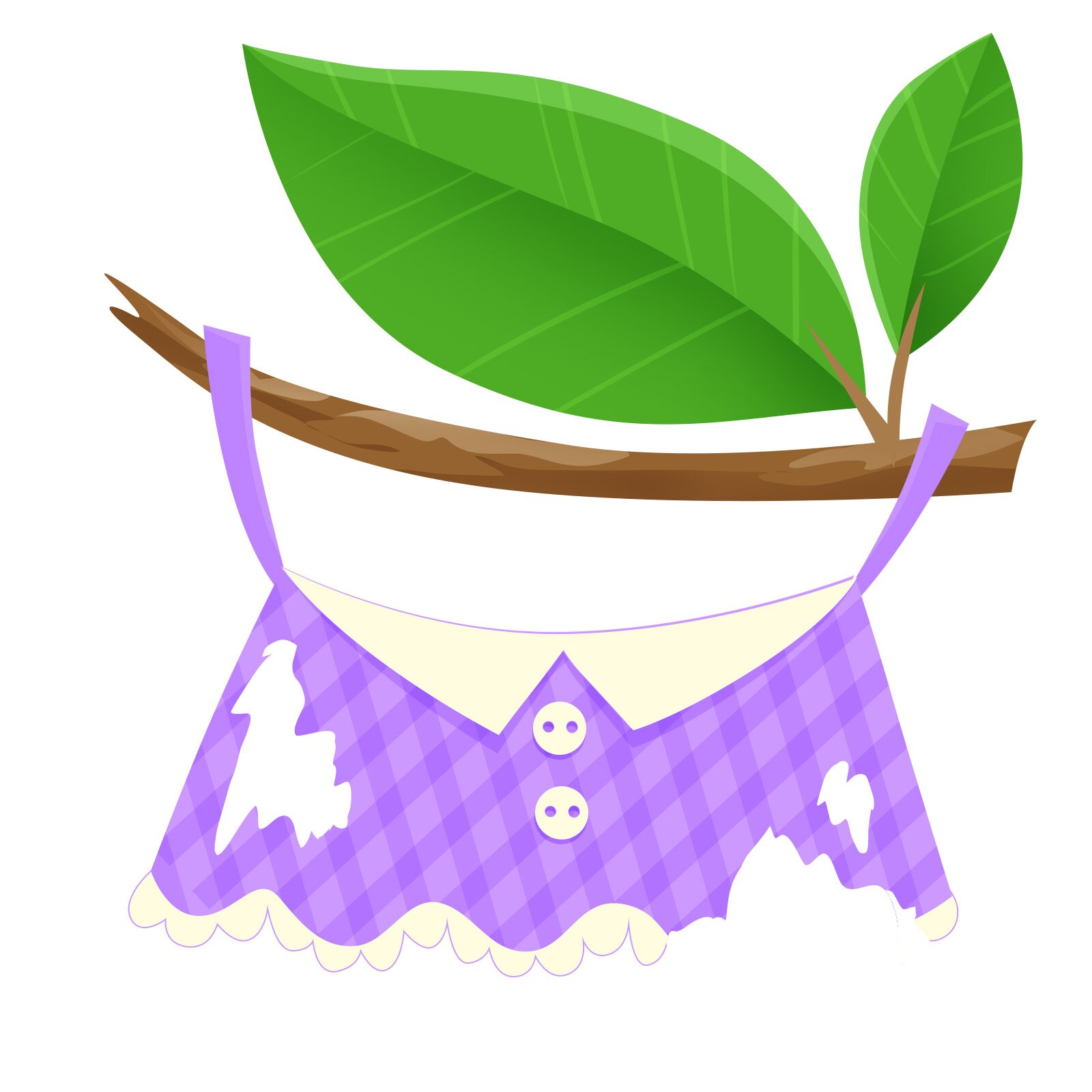 Ilustracja przedstawia podartą spódniczkę zawieszoną na gałęzi.