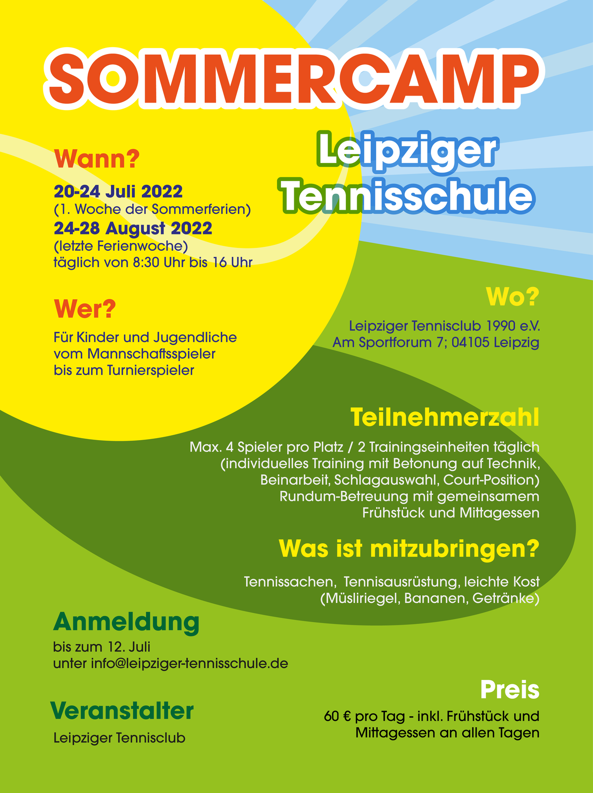 Ilustracja przedstawia ulotkę, która dotyczy letniego obozu w Lipsku. Pozostałą część ilustracji stanowi tekst, którego treść wyświetla się w trybie dostępności.