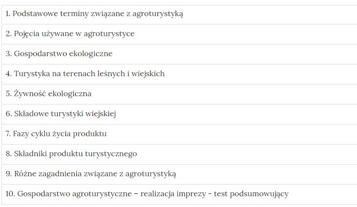 Grafika przedstawia widok interaktywnego materiału sprawdzającego, czyli zbioru poszczególnych zadań w formie listy z nazwami zadań, gdzie po kliknięciu w nazwę zadania pojawi się jego zawartość.