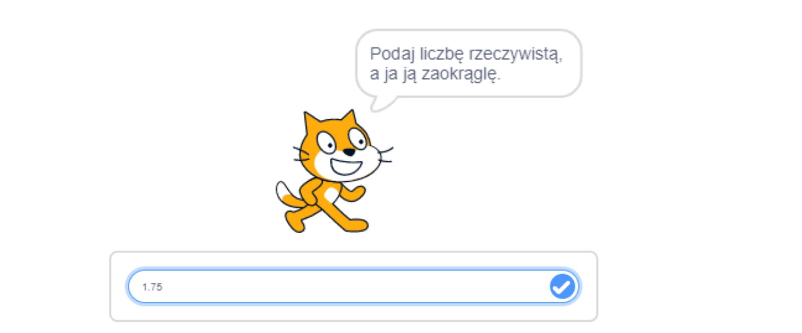 Zrzut ekranu przedstawiający początek działania skryptu. Duszek prosi o podanie liczby do zaokrąglenia.