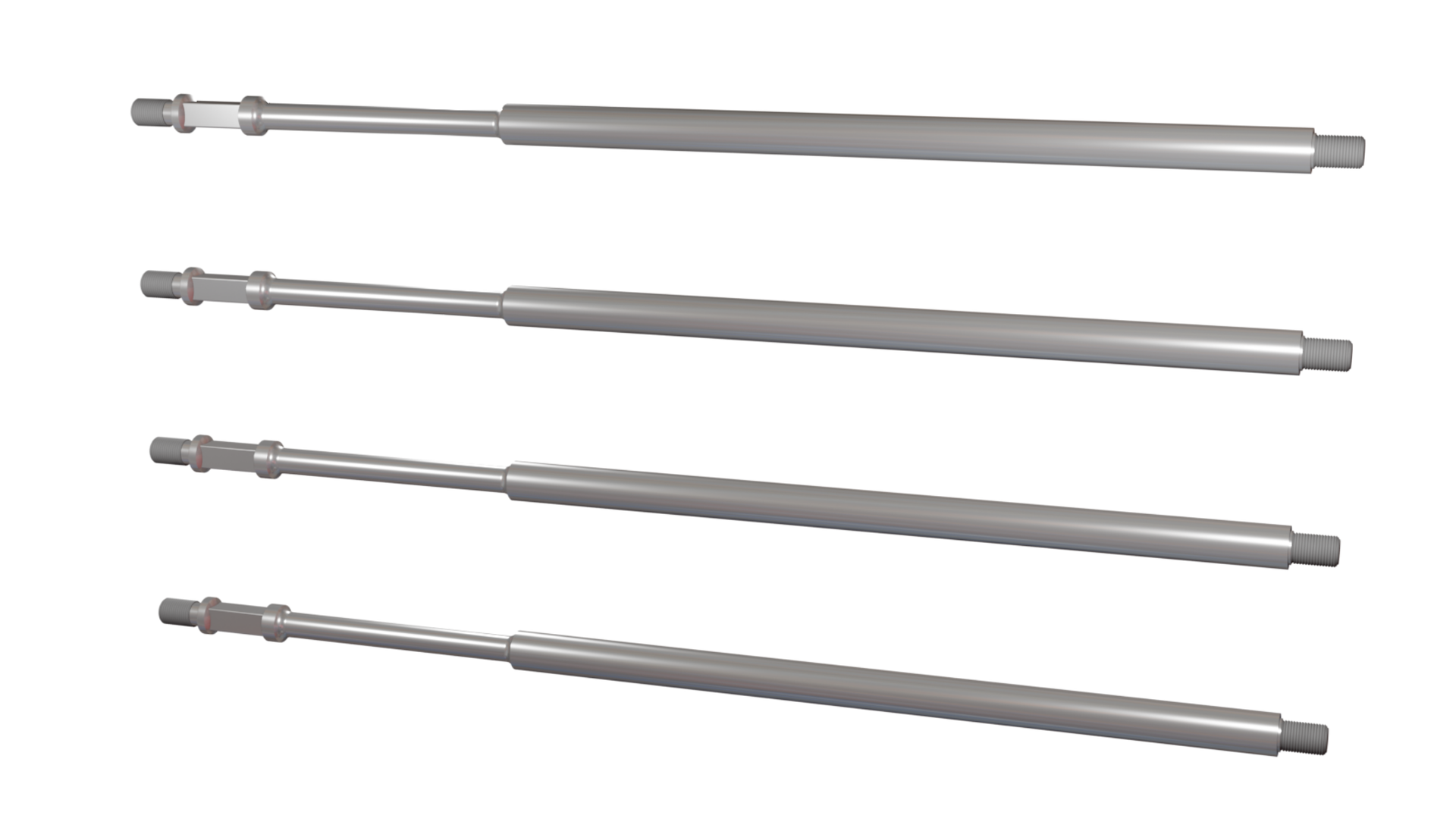 Na zdjęciu widać cztery identyczne obciążniki żerdziowe. Żerdź jest to podłużna rura o długości wynoszącej od 3 do <math aria‑label='sześciu'>6 metrów, która wykorzystywana jest przy wierceniach celem przedłużenia całego przewodu wiertniczego. Obciążnik jest definiowany jako elementy zestawu przewodu wiertniczego umieszczone bezpośrednio nad świdrem w przypadku wiercenia otworu pionowego lub w części pionowej otworu, szczególnie w przypadku wiercenia otworu horyzontalnego.W centralnej części zdjęcia znajdują się cztery szare obciążniki żerdziowe przypominające kształtem pałkę teleskopową. Obciążniki są ustawione w sposób poziomy, linii jeden nad drugim, równolegle względem siebie. Podstawą żerdzi jest cylindryczny pręt. Z prawej strony, na końcu pręta widać zgrubienie czyli mufę. Mufa jest rodzajem łącznika w połączeniu śrubowym. Za mufą widoczne jest podłączenie gwintowane o kształcie cylindra. Cylinder z gwintem ma mniejszą średnicę niż pręt. Do lewej podstawy pręta przyłączony jest kolejny cieńszy pręt którego końcówka jest w kształcie lejka. Do szerszej podstawy lejka przyłączony jest z lewej strony element w kształcie prostopadłościanu. Podstawa prostopadłościanu jest wpisana w podstawę lejka. Z lewej strony prostopadłościan jest połączony do drugiego elementu o kształcie lejka. Szyjka lejka łączy się z nieznacznie szerszym cylindrycznym podłużnym elementem którym jest czop. Czop jest rodzajem połączenia w kształcie korka. Widoczny na końcu żerdzi czop ma gładką powierzchnię.