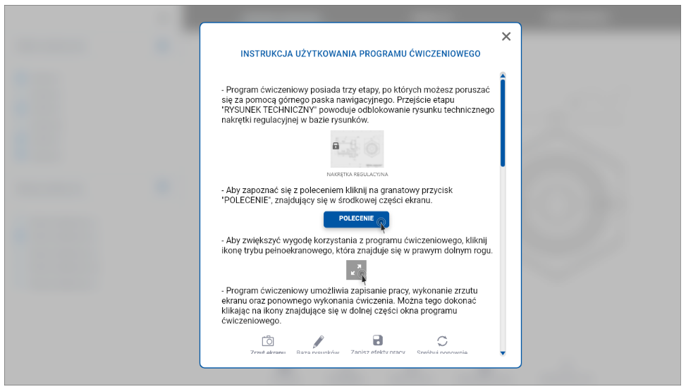 Widok instrukcji do programu ćwiczeniowego
