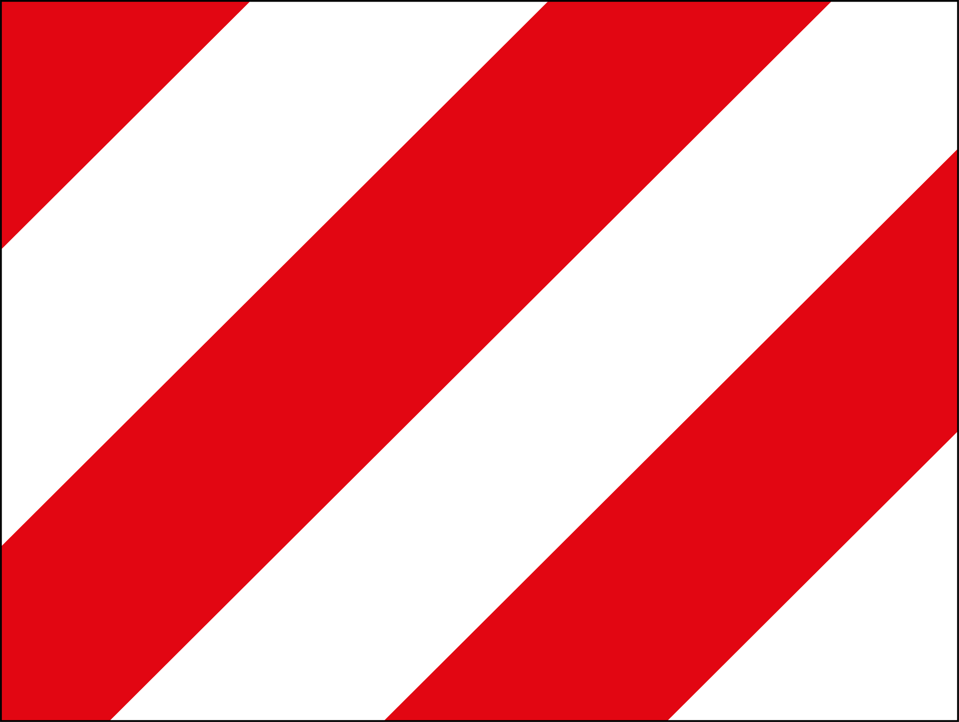 Ilustracja pokazuje oznaczenie ładunków ponadgabarytowych. Jest to prostokąt z sześcioma ukośnymi pasami, na zmianę czerwonymi i białymi.