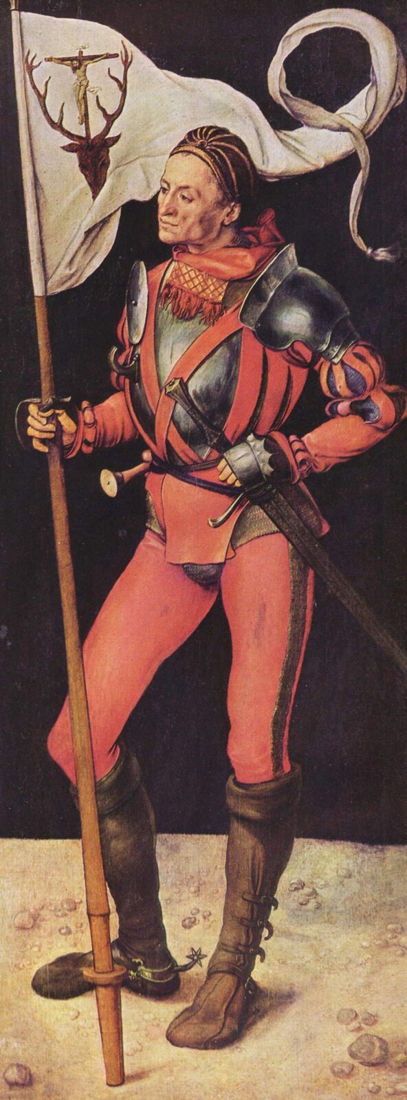 Obraz przedstawiający Lukas Paumgartner ze sztandarem swojego patrona, św. Eustachy.