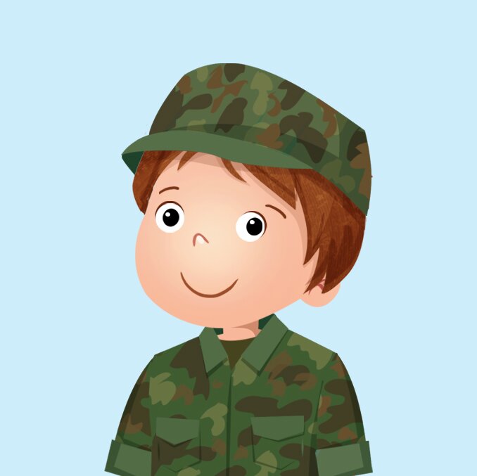 Ilustracja przedstawia chłopca przebranego za żołnierza. 