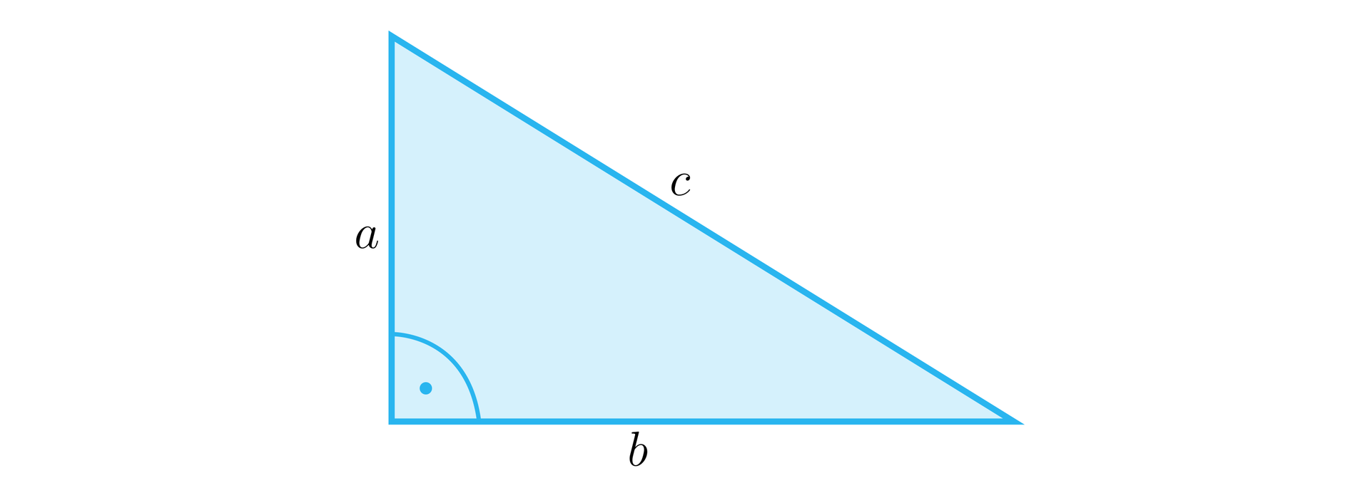 Grafika przedstawia trójkąt prostokątny o przyprostokątnych a oraz b i przeciwprostokątną c.