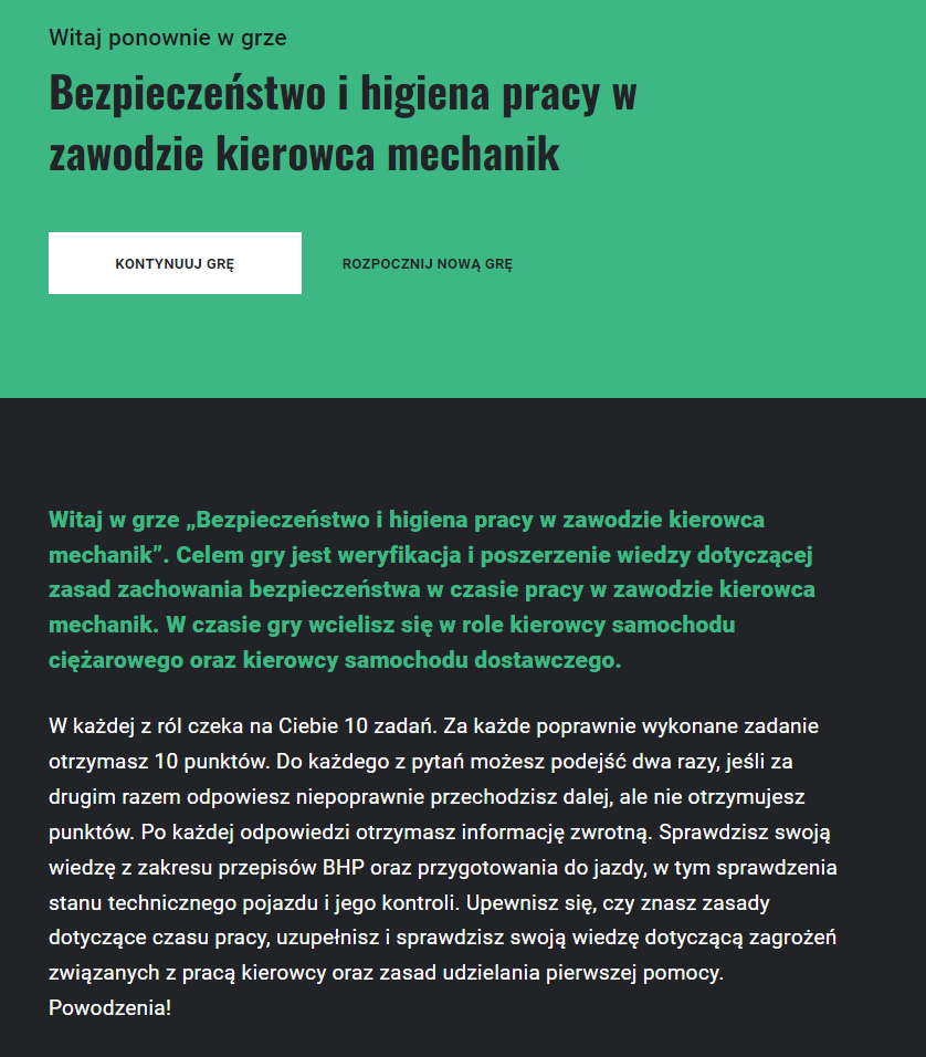 Przykładowy ekran początkowy gry