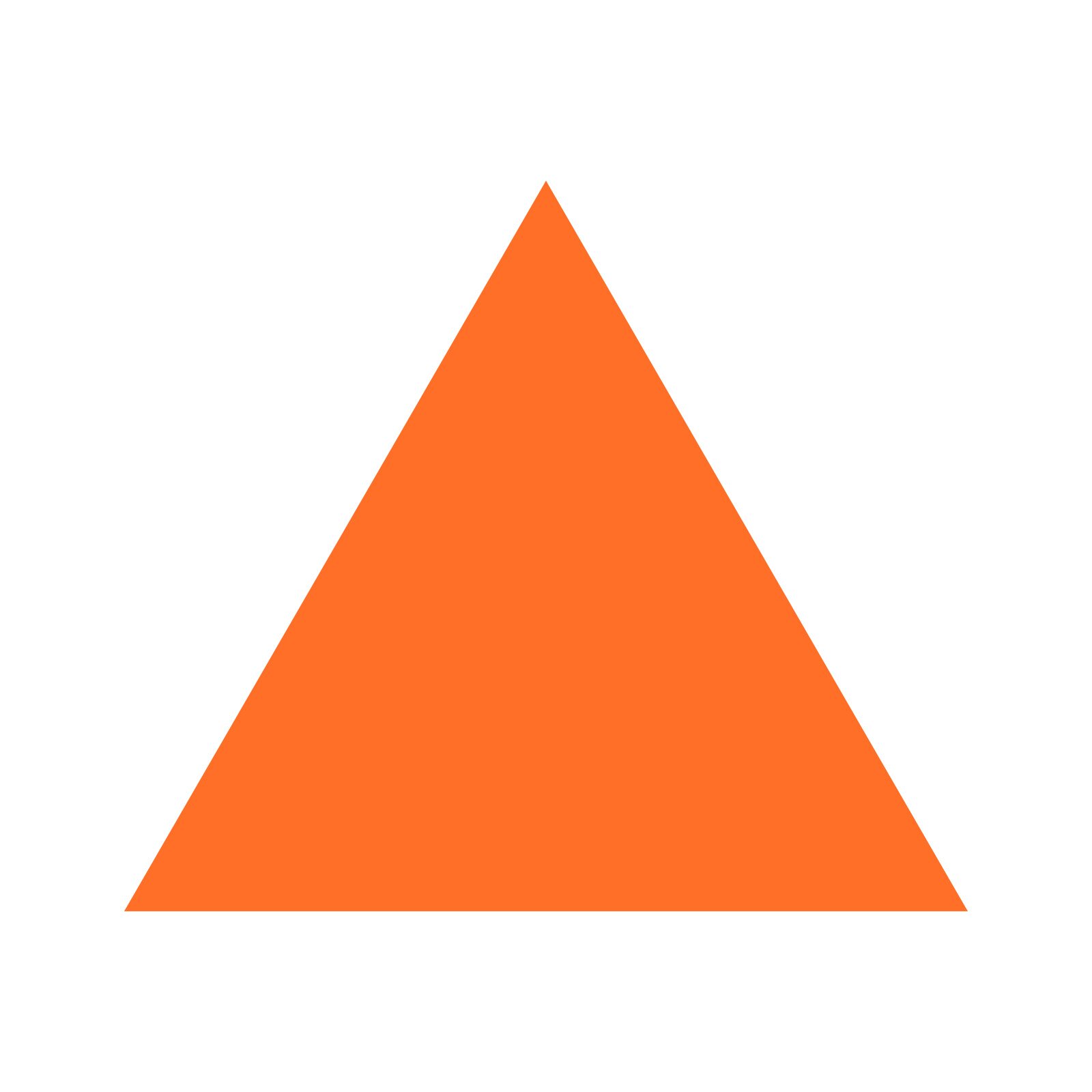 Ilustracja przedstawia pomarańczowy trójkąt równoramienny.