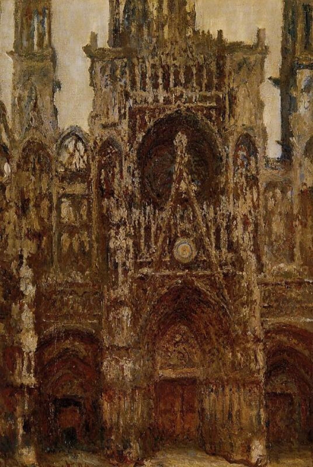 Ilustracja przedstawia obraz Claude Moneta pod tytułem „Katedra w Rouen”. Ukazuje ona front gotyckiej katedry w Rouen w odcieniach brązu i beżu.