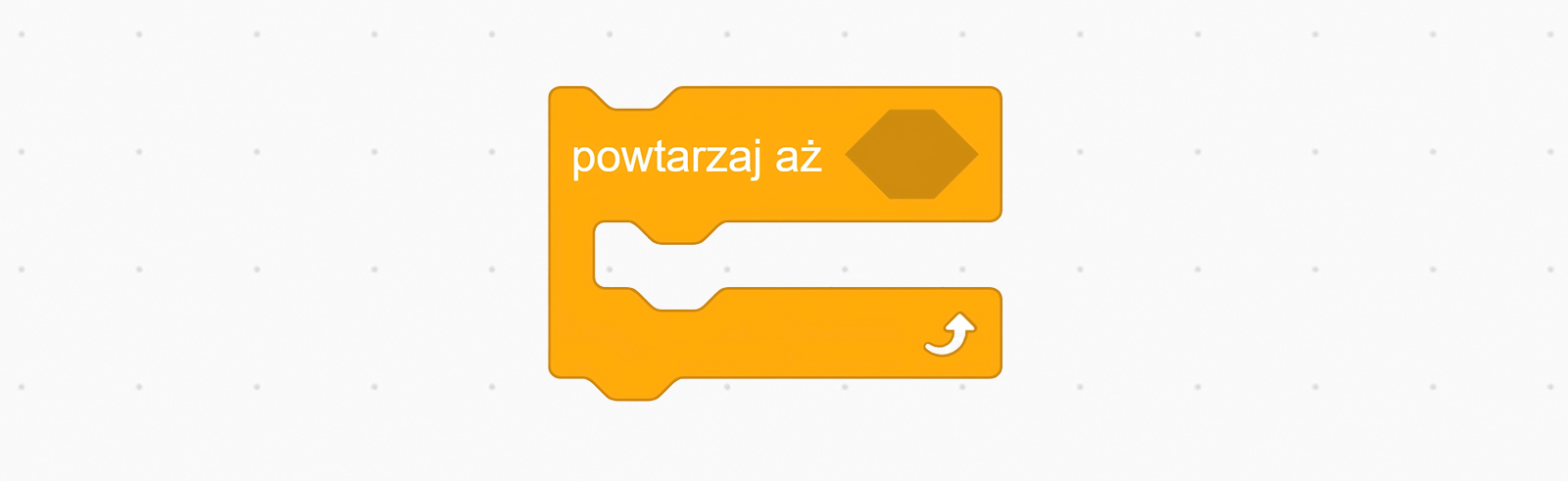 Pomarańczowy blok języka Scratch z kategorii "Kontrola" z napisem "powtarzaj aż ..." realizujący powtarzanie czynności wewnątrz bloku.