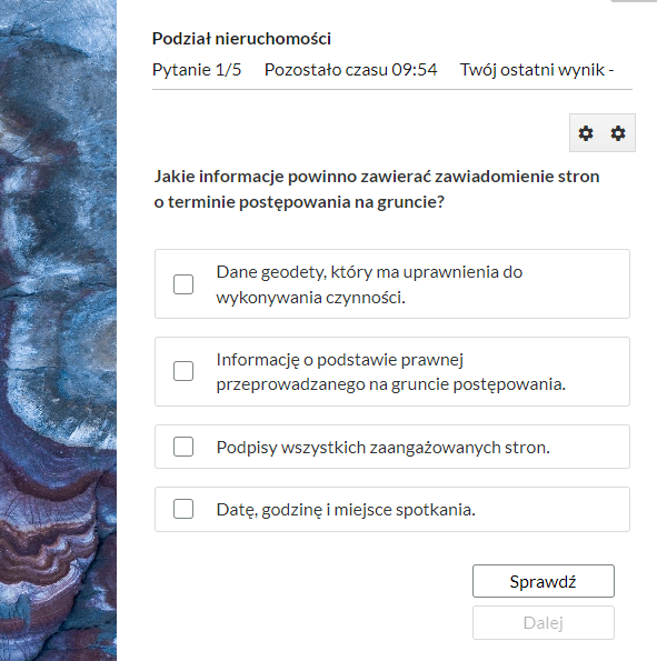 Przykładowy widok pytania testowego