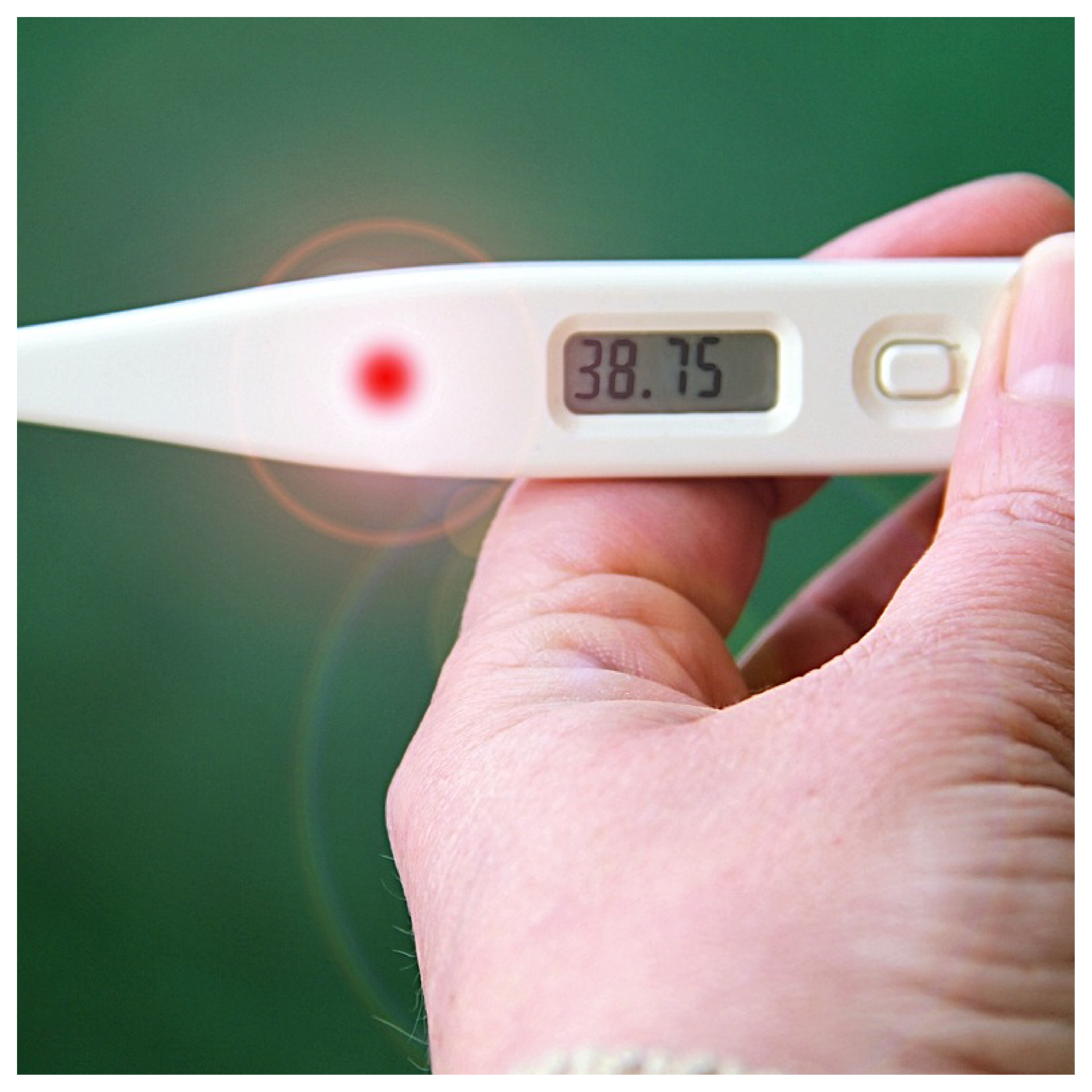 Zdjęcie przedstawia termometr lekarski, który pokazuje temperaturę trzydzieści osiem i siedemdziesiąt pięć stopni. 