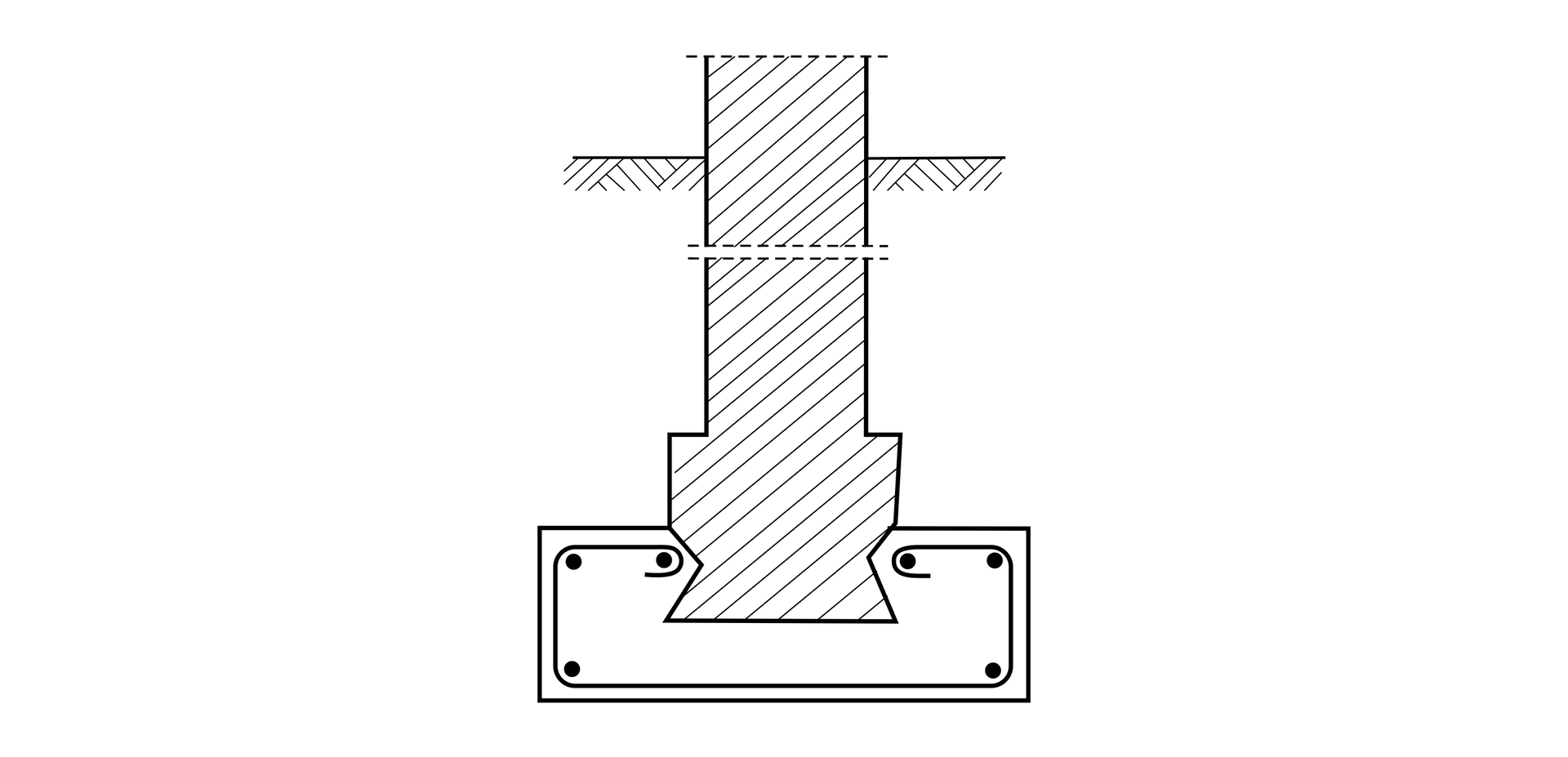 Ilustracja przedstawia poszerzenie ławy fundamentowej z cegły przez wykonanie ławy żelbetowej.