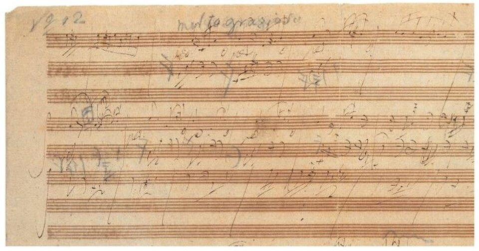 Ilustracja przedstawia manuskrypt bagateli „Dla Elizy” autorstwa Ludwiga van Beethovena