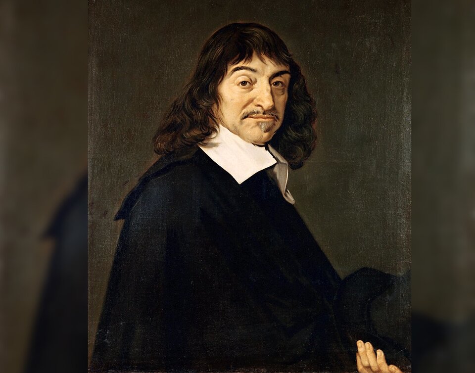 Ilustracja przedstawia mężczyznę w średnim wieku z długimi włosami do ramion i delikatnym wąsem. Jest ubrany w długą togę i wystający biały kołnierz. 