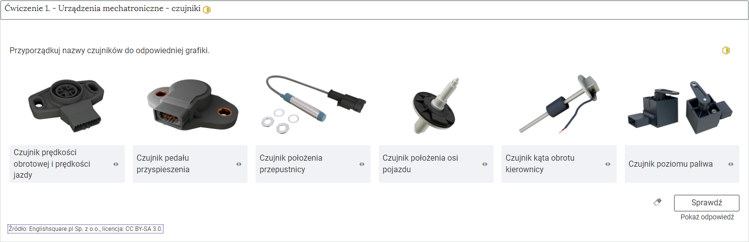 Przykładowe ćwiczenie typu "dopasuj nazwę do ilustracji".