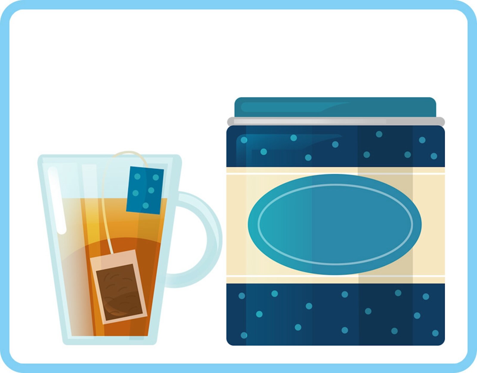 Ilustracja przedstawia puszkę na herbatę obok napełnionej nią szklanki.