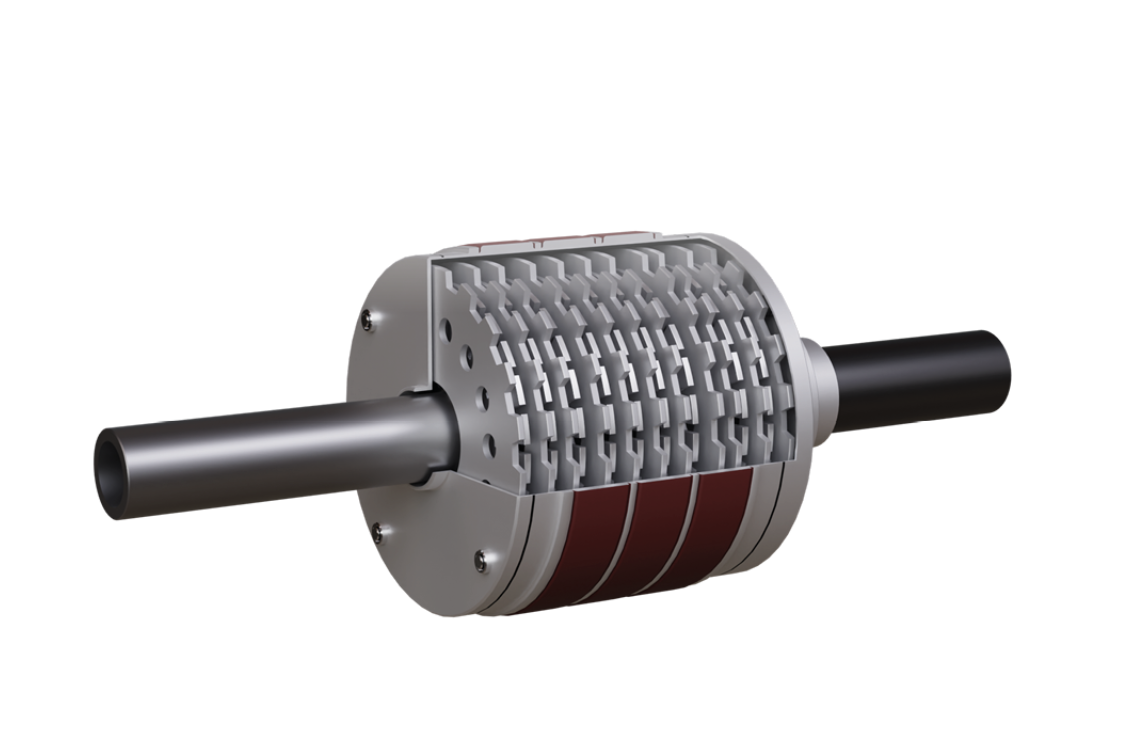 Na ilustracji jest sprzęgło. Przedstawia wałek, na który nałożono zestaw wielu kół zębatych. Koła są osłonięte metalową obudową.