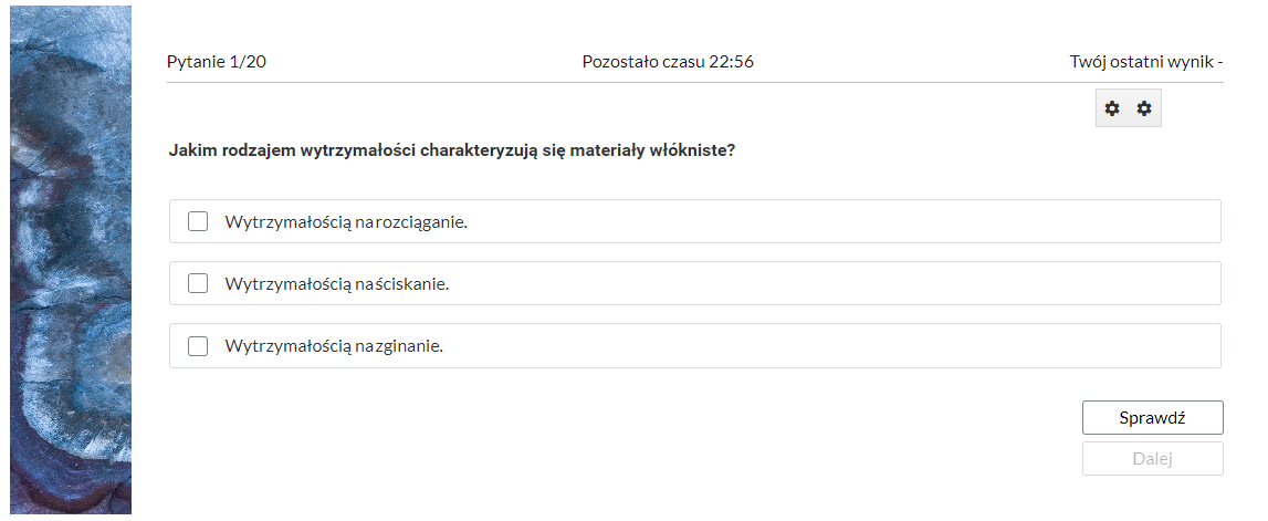 Przykładowy ekran pytania testowego