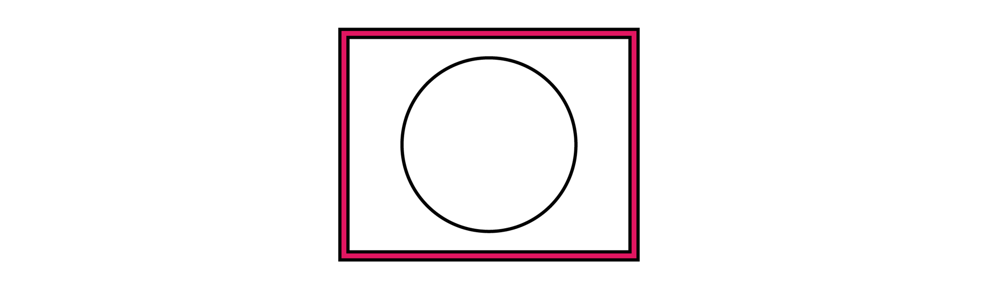 Ilustracja przedstawia prostokąt o czerwonej ramce. W środku prostokąta znajduje się białe kółko.