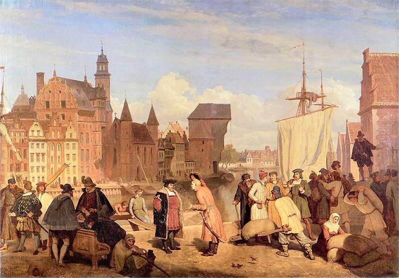 Gdańsk w XVII wieku Port w Gdańsku Źródło: Wojciech Gerson, Gdańsk w XVII wieku, 1865, domena publiczna.
