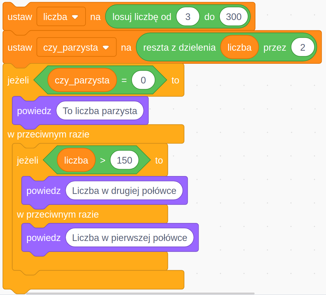 Instrukcje w edytorze blokowym.