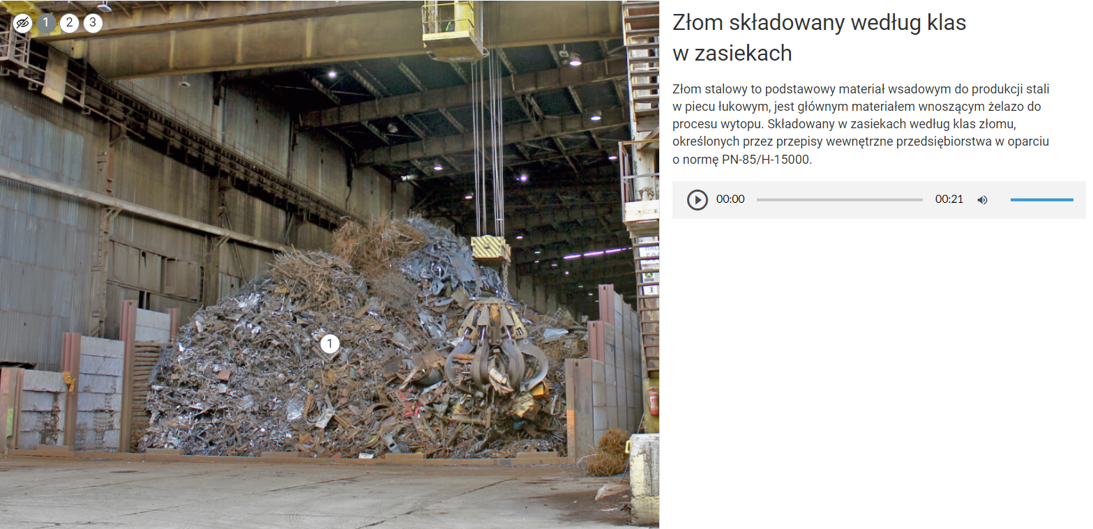 Przykładowy wygląd grafiki interaktywnej zawierającej zdjęcie i punkt interaktywny z opisem.