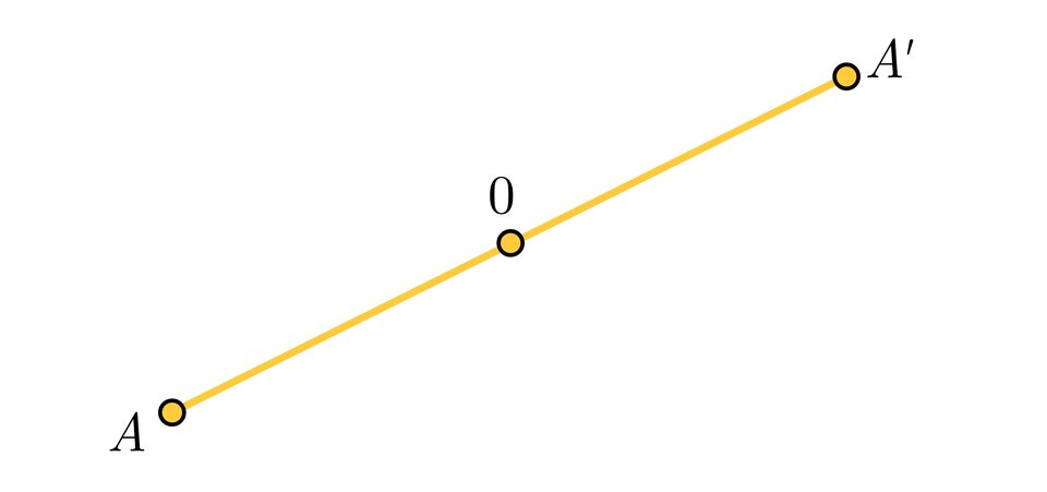 Na ilustracji przedstawiono ukośny odcinek A A prim. Zaznaczono punkt O, stanowiący jego środek.