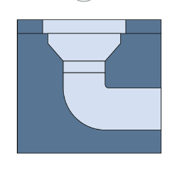 Ilustracja przedstawia przekrój poprzeczny przez urządzenie w kształcie leja, od którego w prawo skręca rura. 