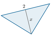 Trójkąt o podstawie długości 2 i wysokości opuszczonej na tą podstawę długości x.