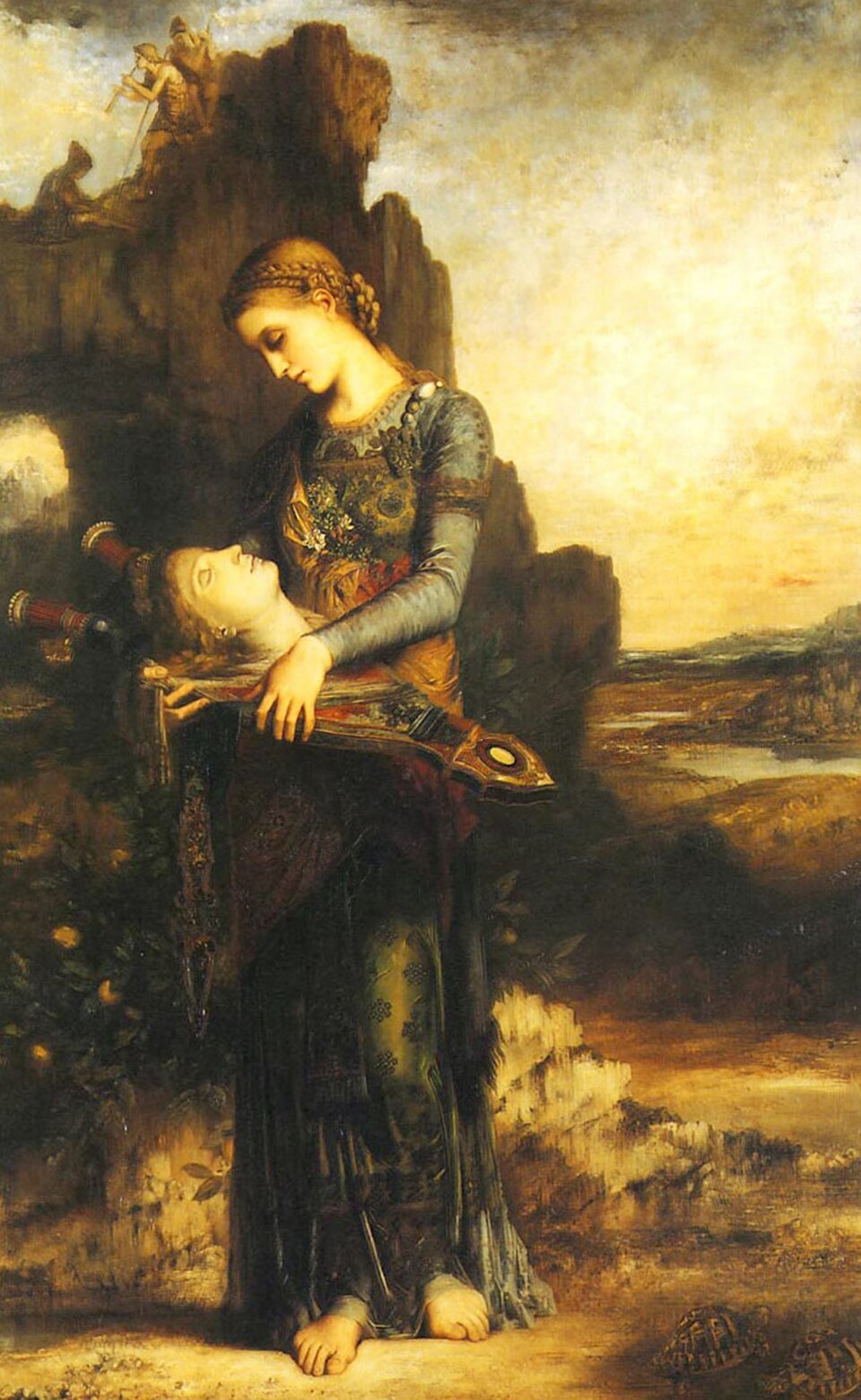 Fotografia przedstawia obraz Gustave Moreau pt. „Orfeusz” z 1865 roku. Obraz jest interpretacją mitu o Orfeuszu. Dzieło Moreau przedstawia tracką młodą kobietę, która wydobyła głowę z rzeki i położyła na kitarze (lub lirze), tuląc jednocześnie ją do piersi. Postać dziewczyny rozświetlana jest światłem, a jej regularny profil kontrastuje z rozmytym masywem górskim. Z twarzy mężczyzny emanuje spokój, we włosach widoczna jest ozdobna opaska, a jego loki miękko układają się na instrumencie.