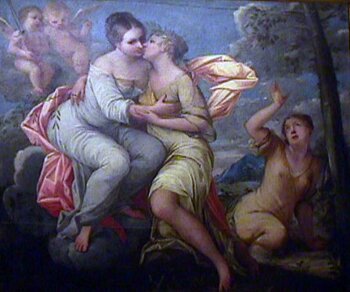 Ilustracja przedstawia obraz nawiązujący do Psalmu 85 : „Łaskawość i prawda spotkają się, sprawiedliwość i prawda pocałują się”. Na ilustracji widać dwie obejmujące się kobiety, które się całują. Kobieta po lewej stronie jest brunetką ubraną w jasnoniebieską szatę symbolizująca sprawiedliwość. Za w lewym górnym rogu obrazu, na niebie znajdują się postacie nagich chłopców ze skrzydłami. Kobieta po prawej stronie jest szatynką, ubraną w jasnozieloną szatę, która symbolizuje prawdę. Pod nią znajduje się kobieta ubrana w żółtą szatę, z ręką uniesioną ku górze. Siedzi ona na ziemi pod drzewem.