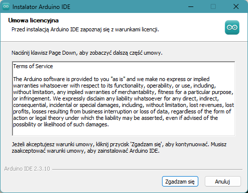 Zdjęcie przedstawia okno z licencją. Pod tekstem licencji znajdują się dwa przyciski - Cancel lub I Agree. Wybrano I Agree. 