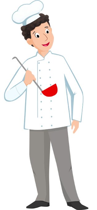 Ilustracja przedstawia kucharza z chochlą 
