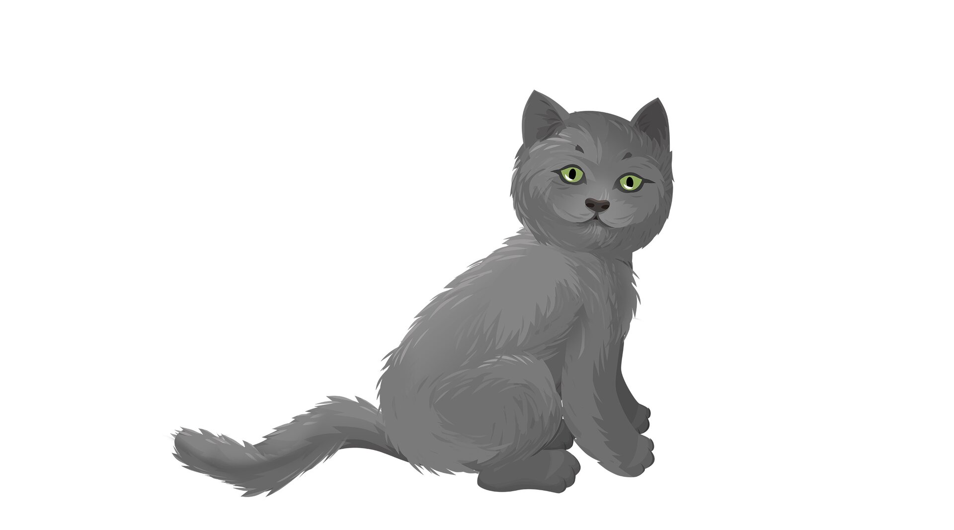 Na ilustracji znajduje się szary kot.